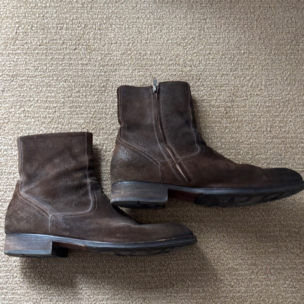 Men’s To Boot New York Dark Brown Waxed Suede Plain Toe Side Zip Boot - Picture 3 of 12
